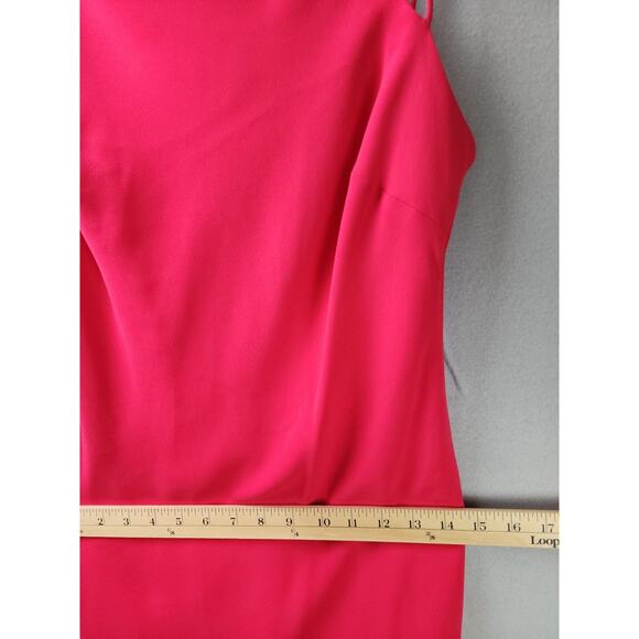 Evan-Piccone Assymetrical Hot-Pink Strappy Bodycon Dress Sleeveless Deep V Sz 4 - Picture 5 of 9